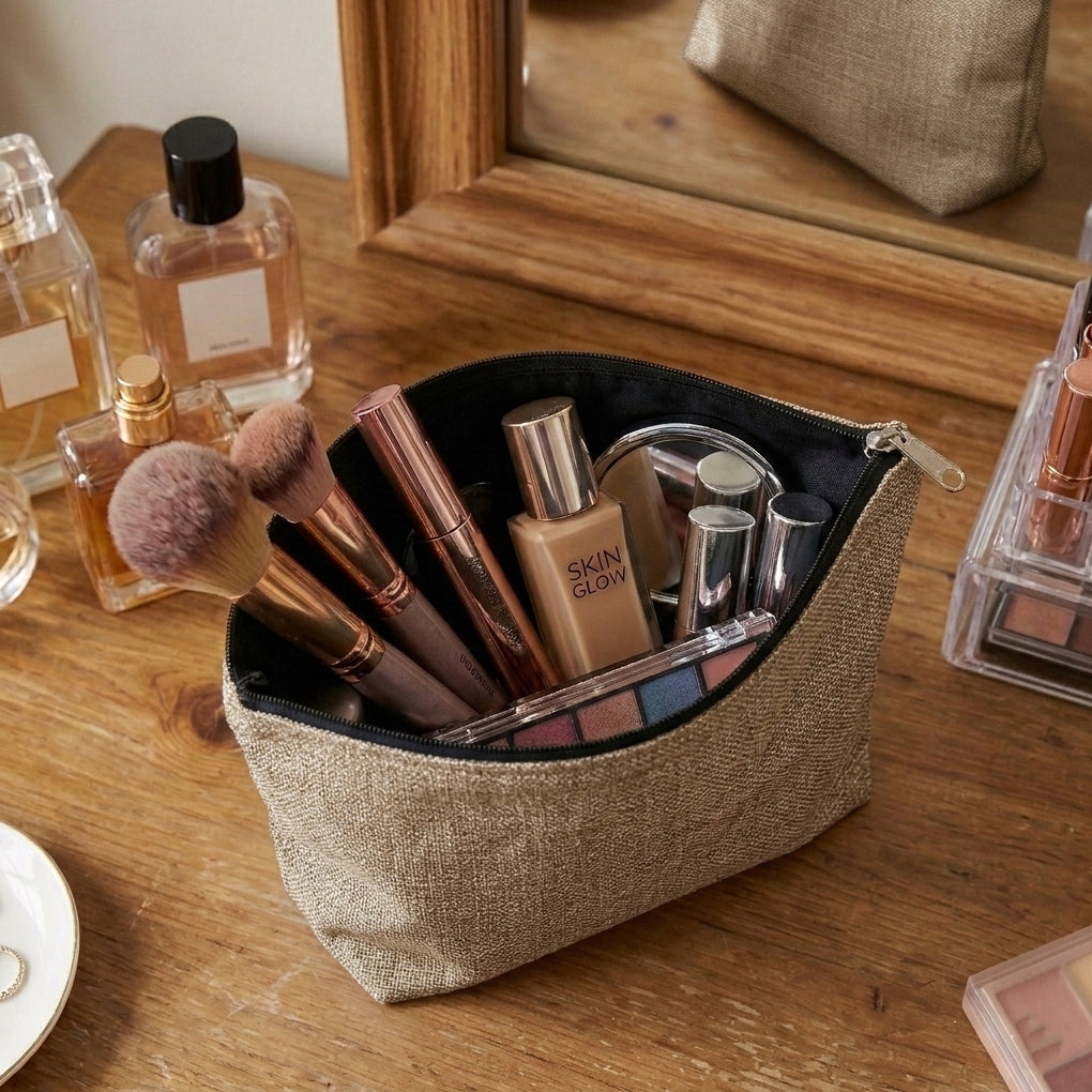 Fine Jute - Mud Cosmetic Pouch