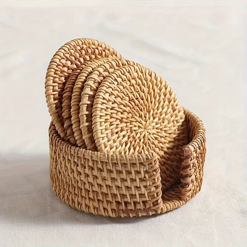 Handwoven Rattan Coaster Set Trendy Home