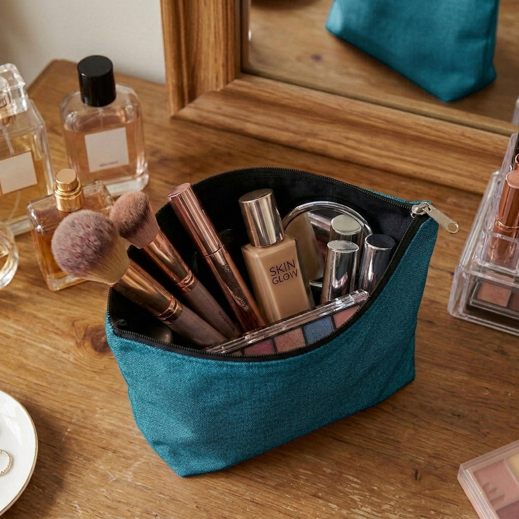 Fine Jute - Dark Turquoise Cosmetic Pouch