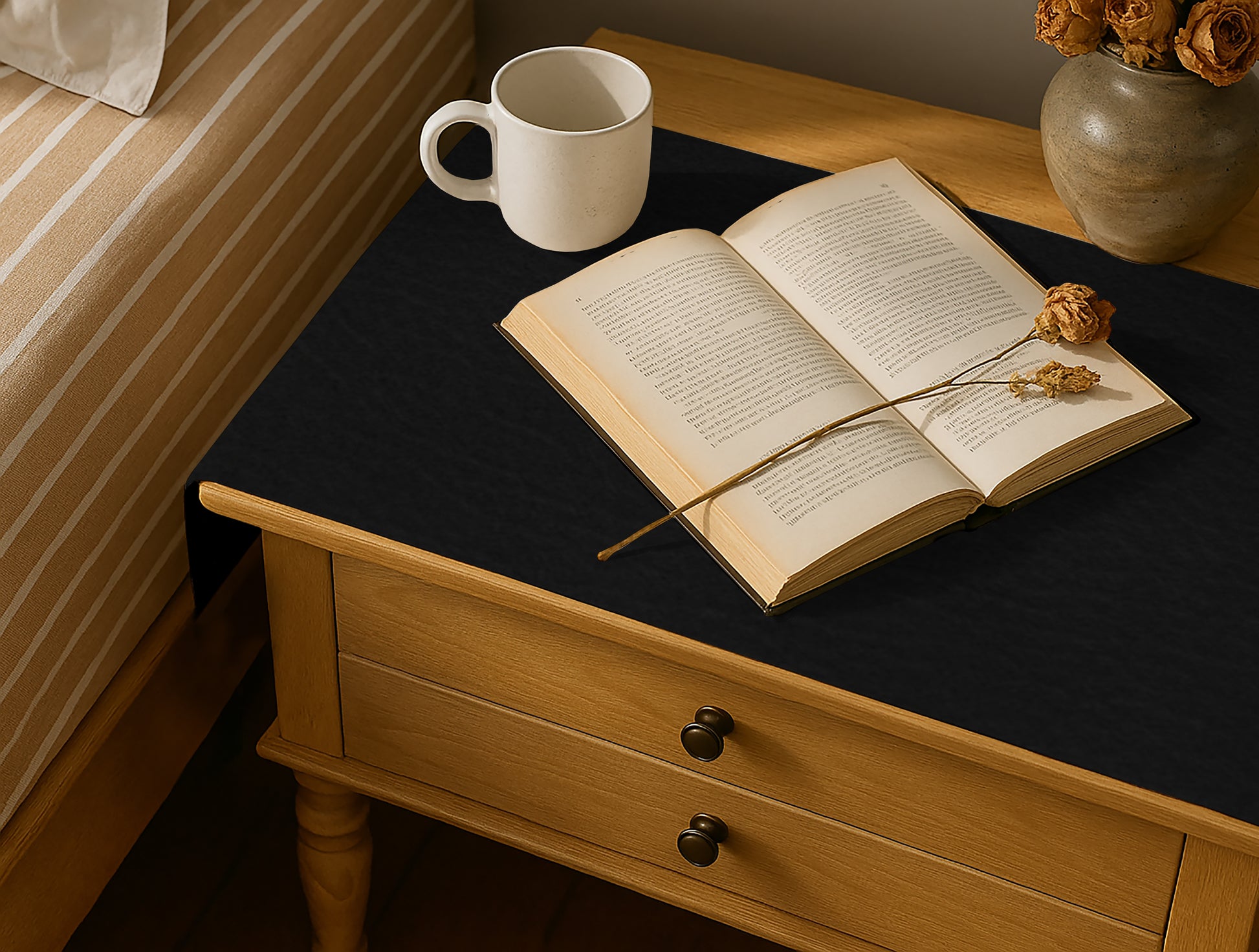 Leather - Black Bed Side table Accent Trendy Home