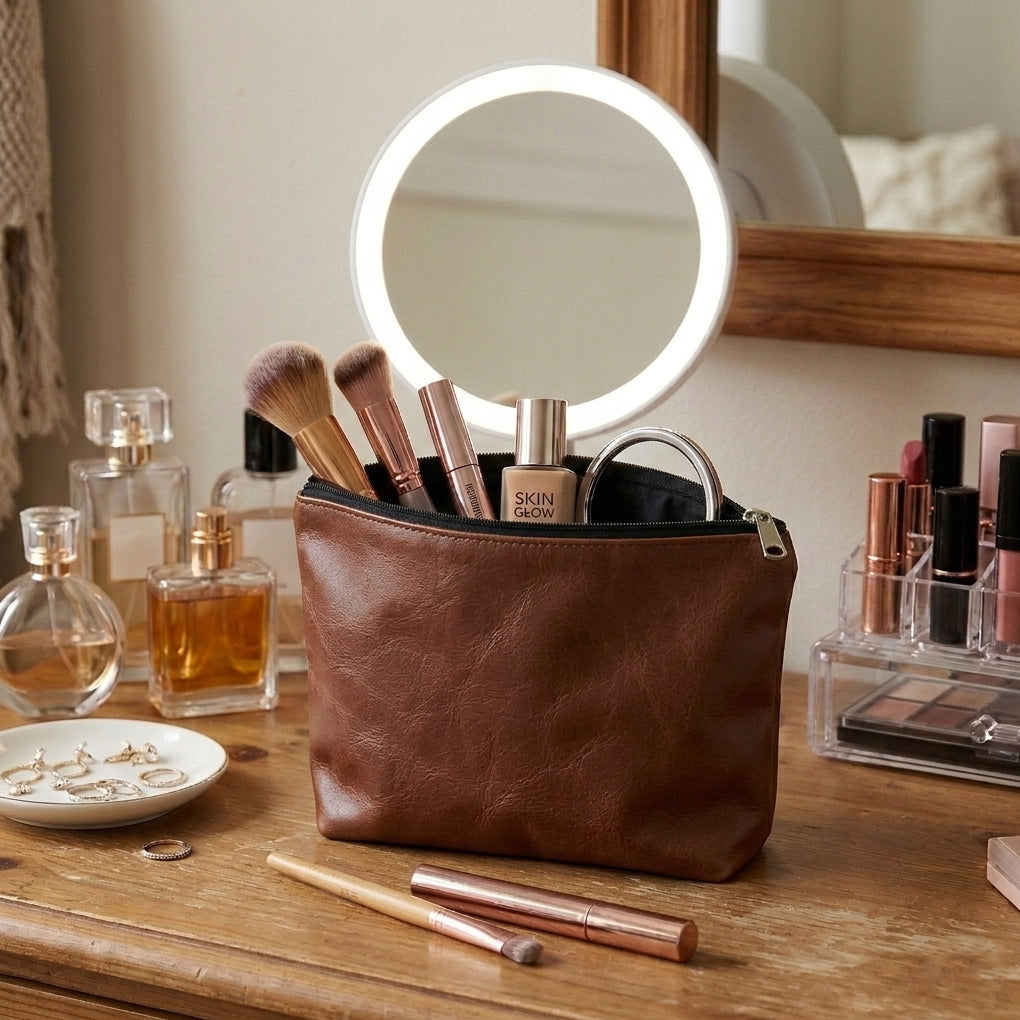 Leather - Burnt Cinnamon Cosmetic Pouch
