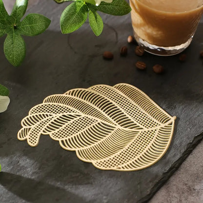 Pvc Gold Leaf Tea Coaster Trendy Home