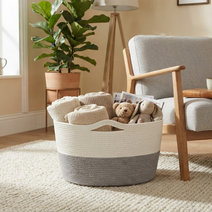Handwoven - Jute Ivory & Grey Storage Basket Trendy Home