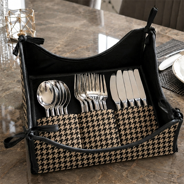 Printed - Beige Houndstooth Cutlery Tray