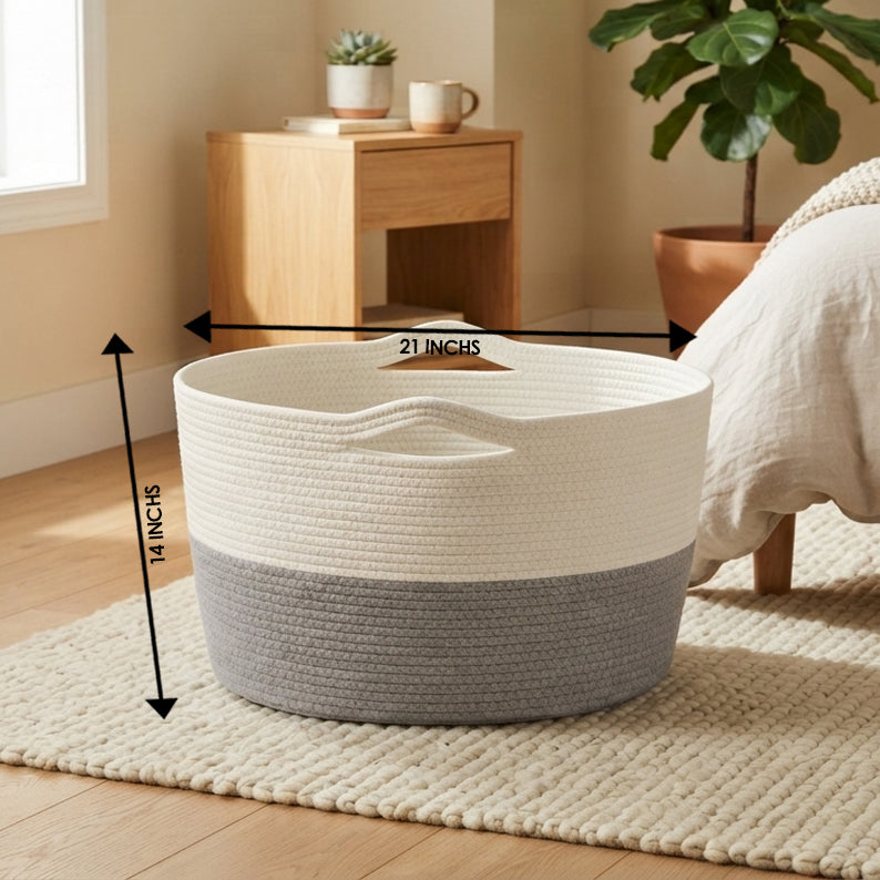 Handwoven - Jute Ivory & Grey Storage Basket Trendy Home