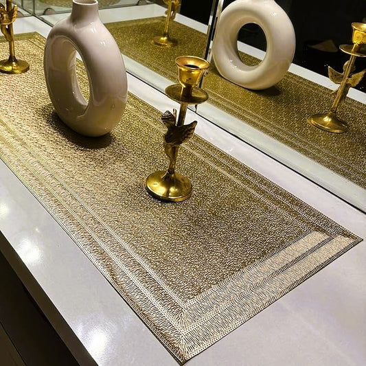 Pvc - Gold Rectangular Table Runner Trendy Home