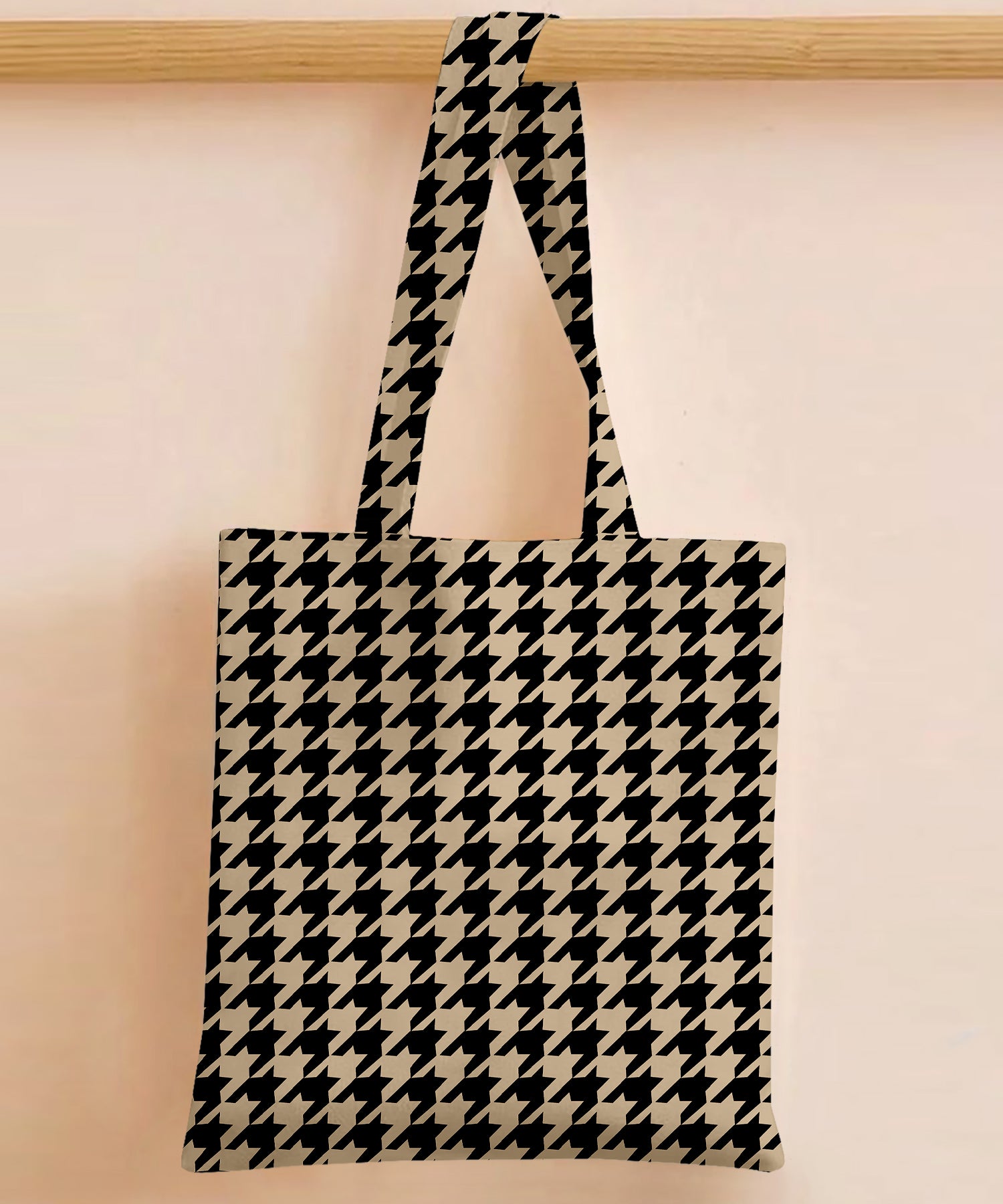 Printed - Beige Houndstooth Tote Bag Trendy Home
