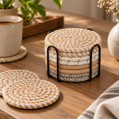 Handwoven Jute Earthy Coaster Set Trendy Home
