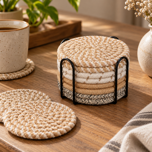 Handwoven Jute Earthy Coaster Set Trendy Home