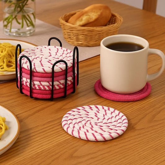 Handwoven Jute Petal Coaster Set Trendy Home