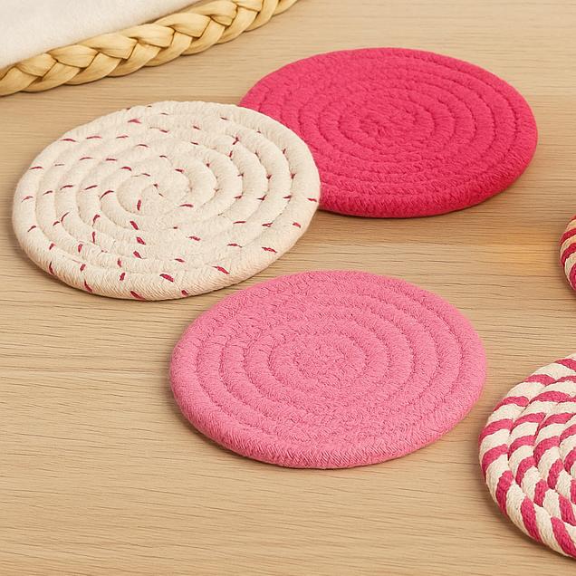 Handwoven Jute Petal Coaster Set Trendy Home