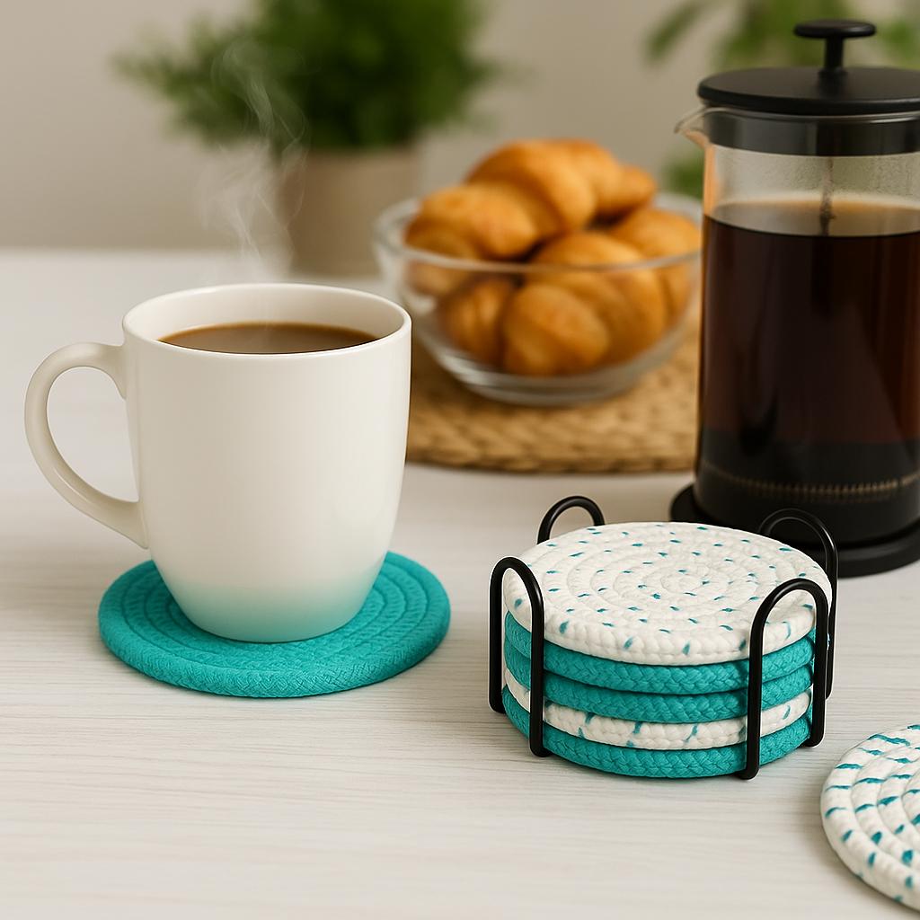Handwoven Jute Aqua Coaster Set Trendy Home