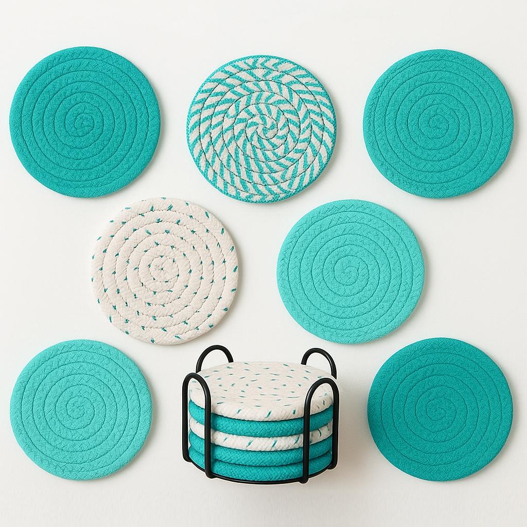 Handwoven Jute Aqua Coaster Set Trendy Home