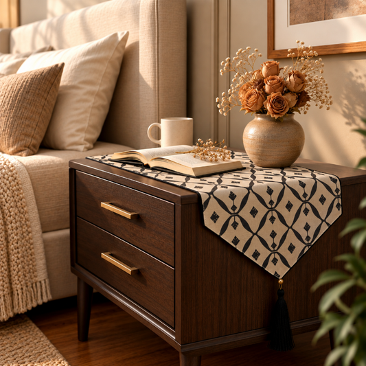 Printed - Beige Nomad Bed Side Table Accent Trendy Home