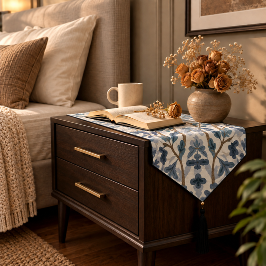 Printed - Blue Oak Bed Side Table Accent Trendy Home