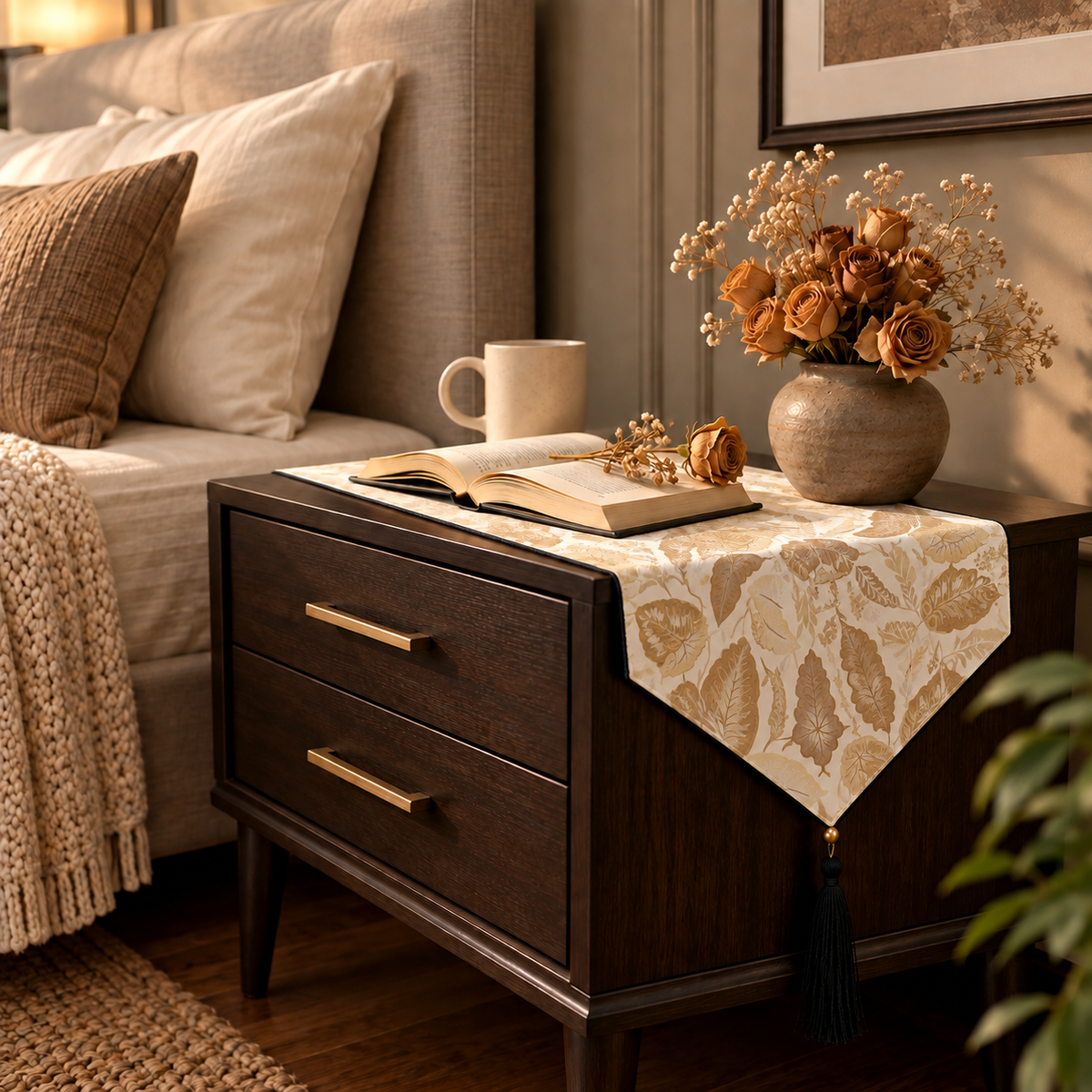 Printed - Sandy Beige Fern Bed Side Table Accent Trendy Home