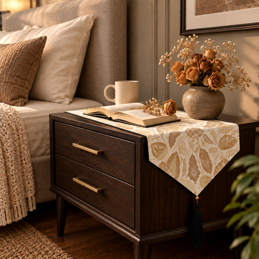 Printed - Sandy Beige Fern Bed Side Table Accent Trendy Home