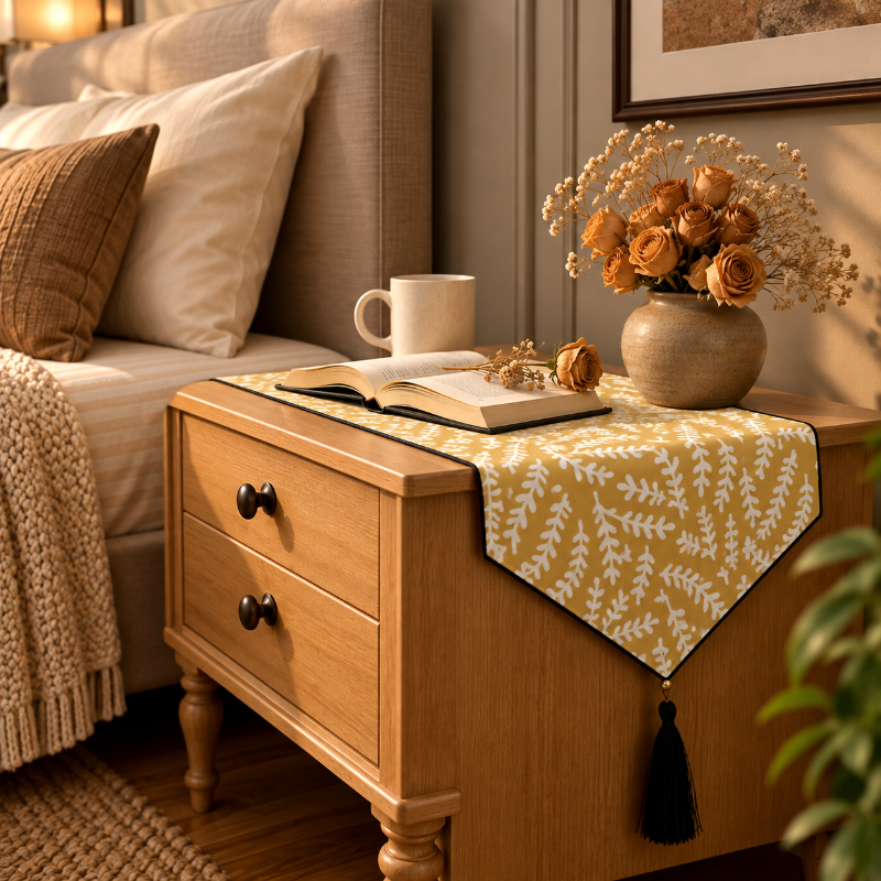 Printed - Mustard Mist Bed Side Table Accent Trendy Home