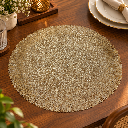 Pvc - Gold Fringe Charger Plate Trendy Home