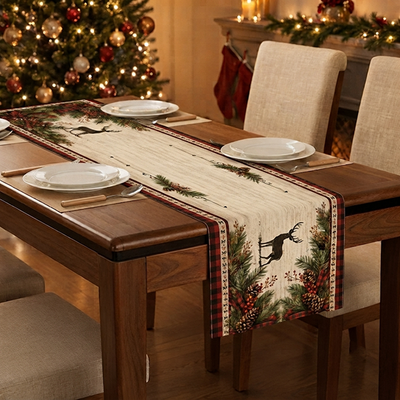 Printed - Rustic Reindeer Table Runner Trendy Home