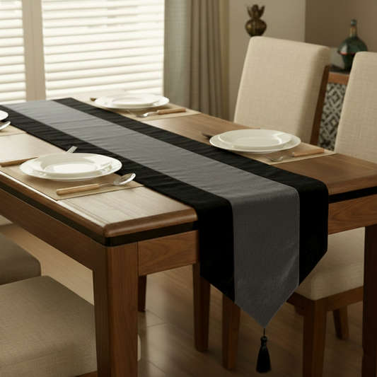Malai Velvet - Black & Gray Table Runner Trendy Home