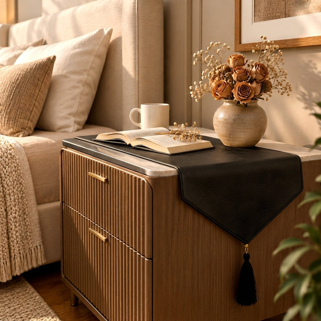 Leather - Black Bed Side table Accent Trendy Home