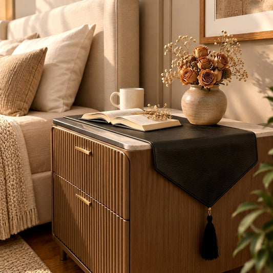 Leather - Black Bed Side table Accent Trendy Home