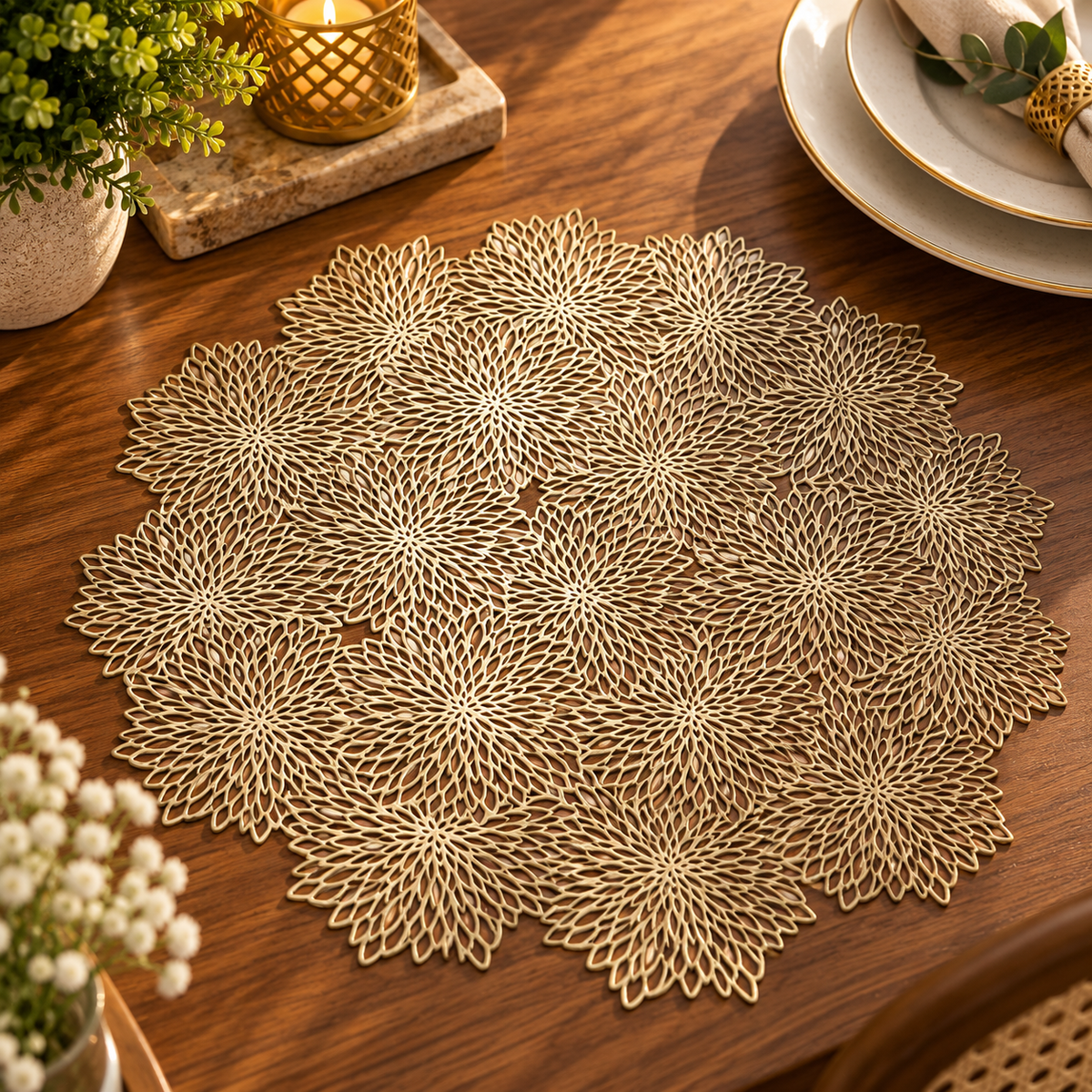 Pvc - Gold Royal Floral Charger Plate Trendy Home