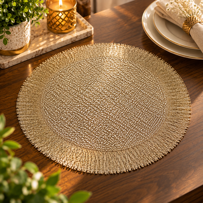 Pvc - Gold Fringe Charger Plate Trendy Home