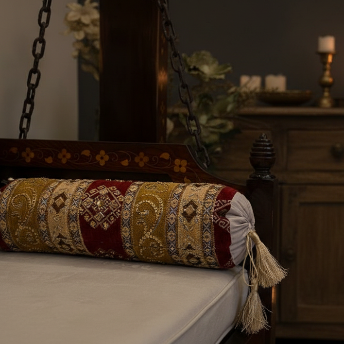 Hand Sequin - Maroon Sofa Round PIllow (pair) Trendy Home