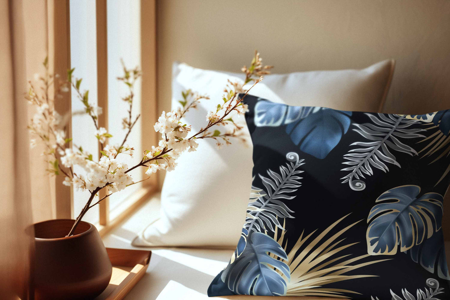 Printed - Moon Leaves Cushion Cover Trendy Home