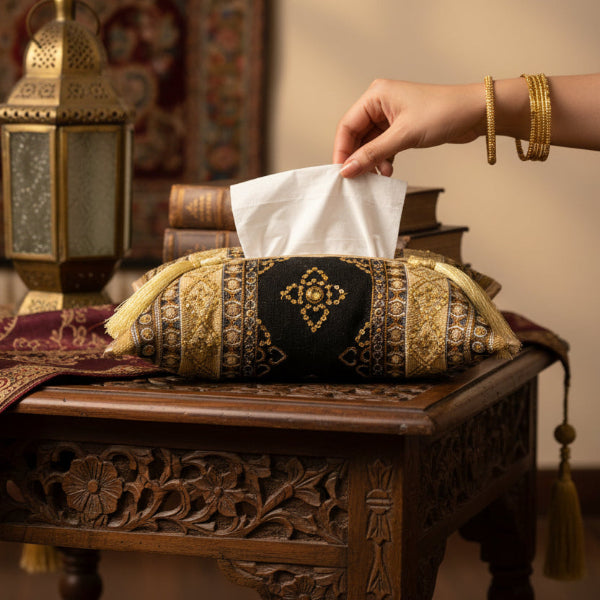 Hand Sequin - Queen Black Tissue Box Trendy Home