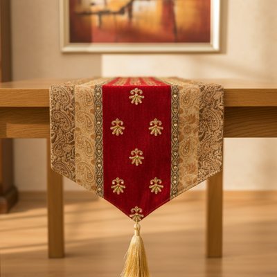 Hand Sequin - Red Ghazi Table Runner Trendy Home