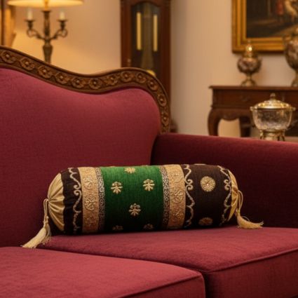 Hand Sequin - Brown Spinach Sofa Round PIllow Cover (pair) Trendy Home