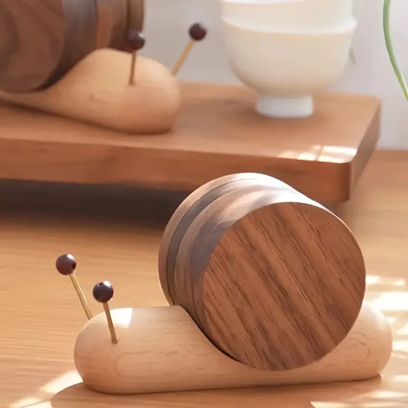 Wooden Snail Tea Coaster Set Trendy Home