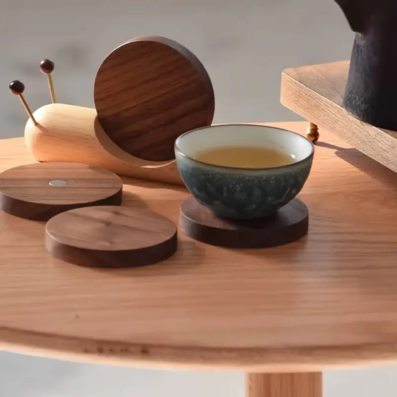 Wooden Snail Tea Coaster Set Trendy Home
