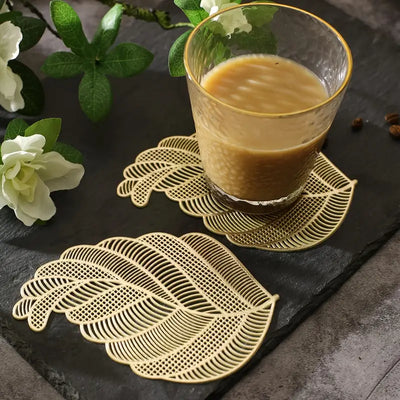 Pvc Gold Leaf Tea Coaster Trendy Home