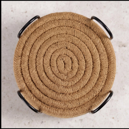 Handwoven Jute Brown Coaster Set Trendy Home